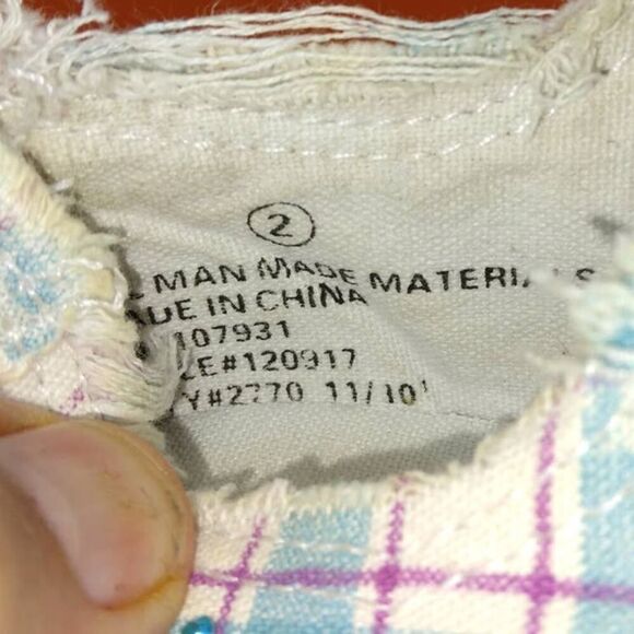 Justice Designer Girl's Pre-owned Blue & White Plaid Embellished Sneakers- sz. 2 - Picture 6 of 6